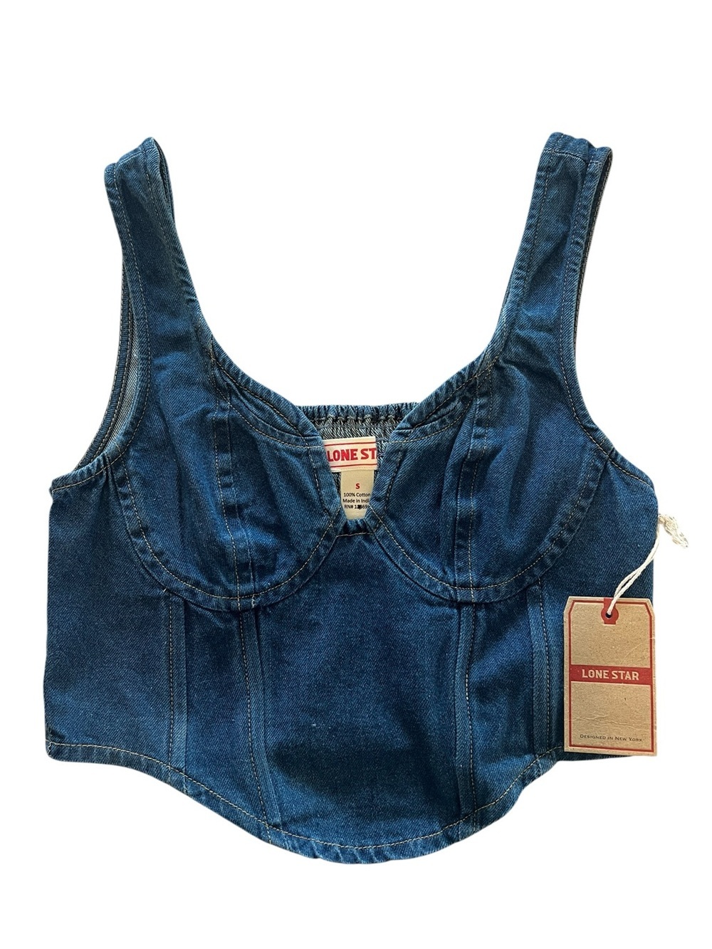 Lone Star 100% Cotton Denim Corset Bustier Crop Top Western Coastal Cowgirl- S